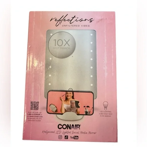 Conair LED Hollywood Lighted Social Media Vanity Cosmetic Makeup Mirror in White - Picture 11 of 14